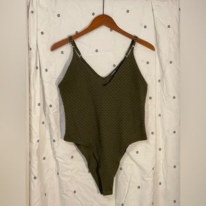 Wild Fable Green V-cut Bodysuit